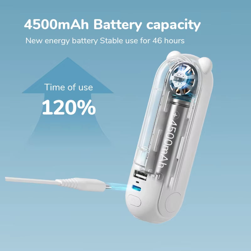Portable Fan Mini Handheld Fan USB 4500Mah Recharge Hand Held Small 3 In1 Pocket Fan with Power Bank Flashlight Feature