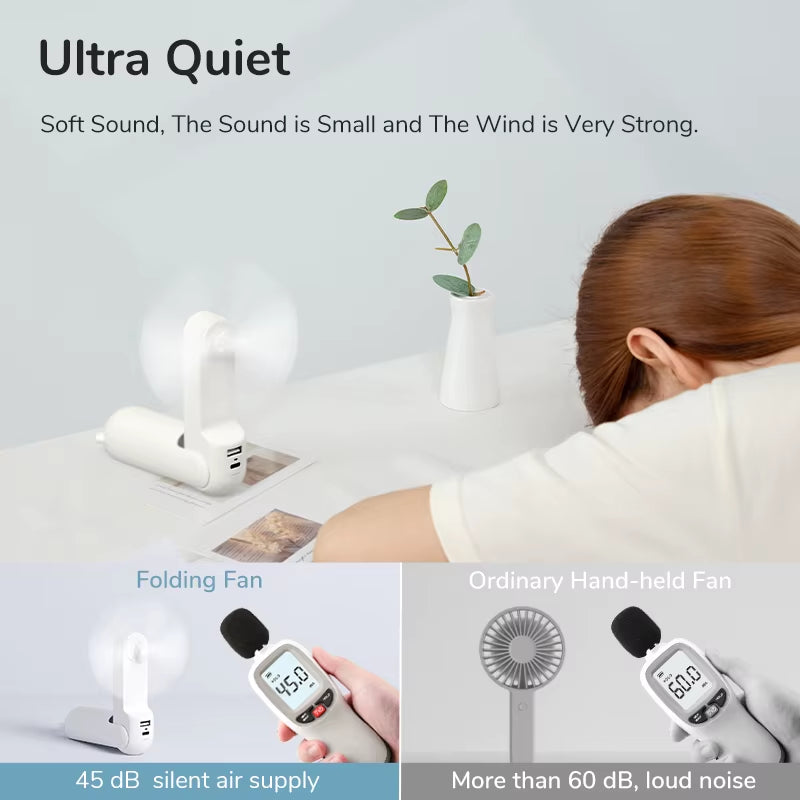 Portable Fan Mini Handheld Fan USB 4500Mah Recharge Hand Held Small 3 In1 Pocket Fan with Power Bank Flashlight Feature