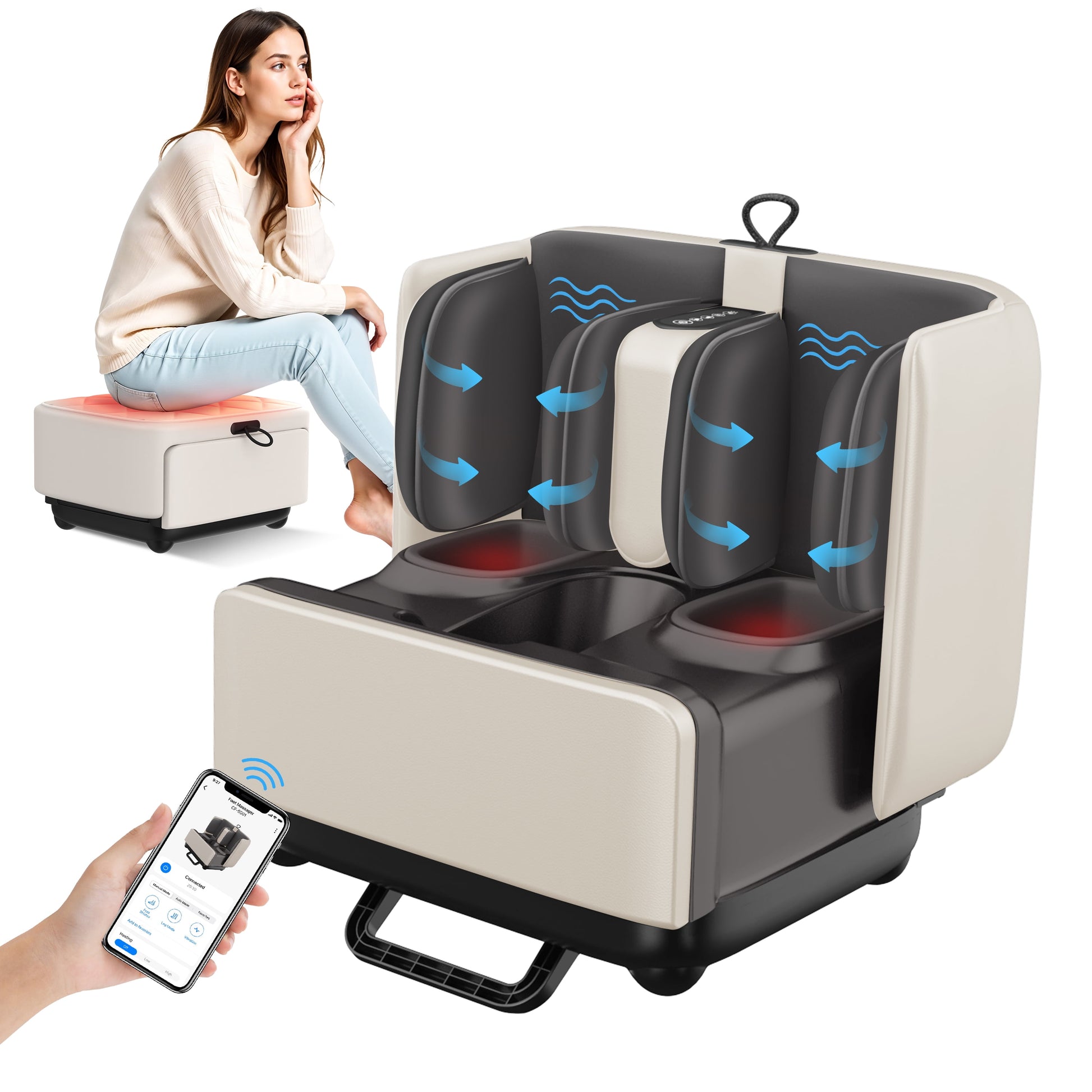 2-in-1 Shiatsu Foot & Calf Massager with Ottoman Rest – Heat Therapy & App Control