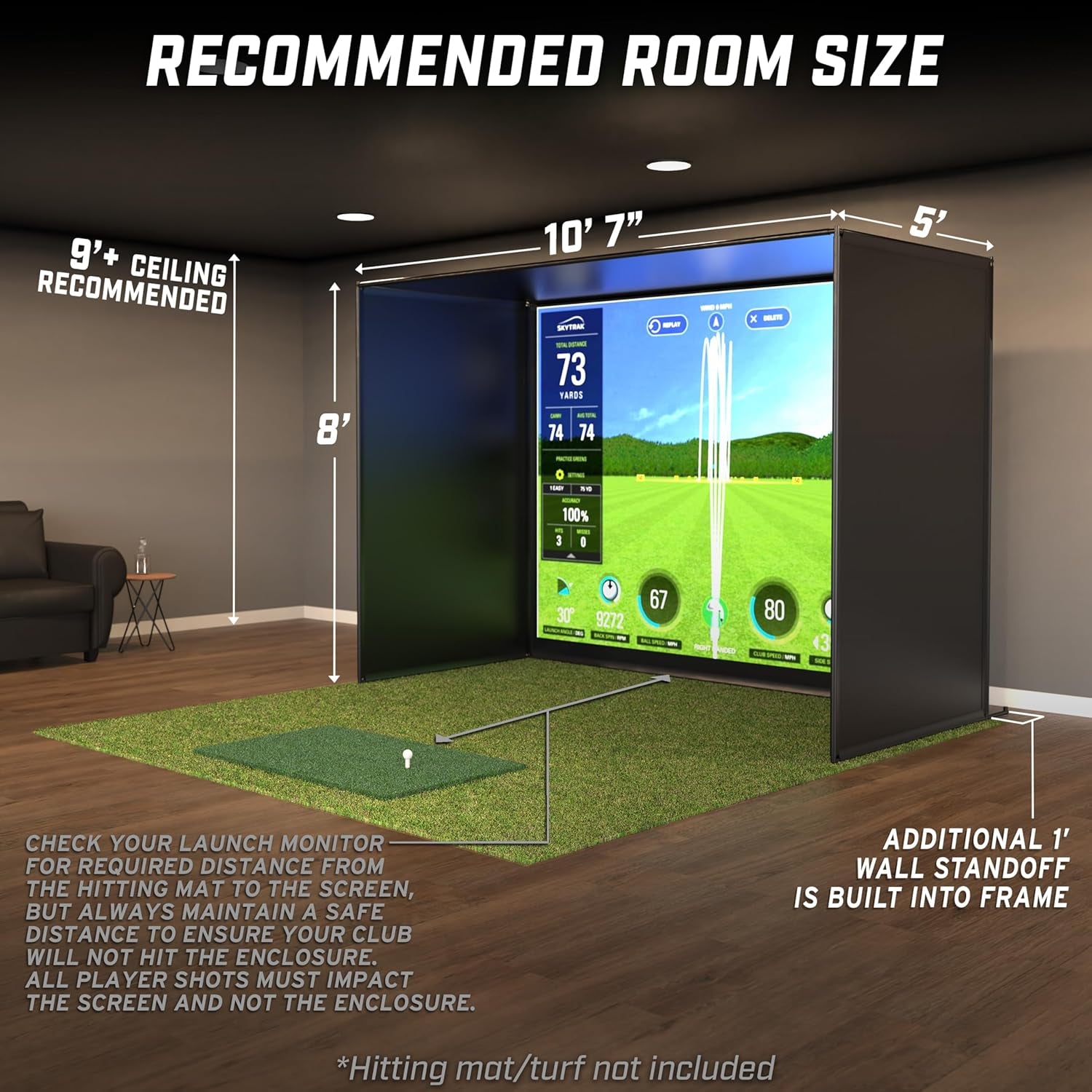 Golf Simulator Enclosure Nets - Choose 10 X 8 Ft, 12 X 9 Ft, or 14 X 8 Ft - Complete Set with Frame and HD Impact Screen Kit