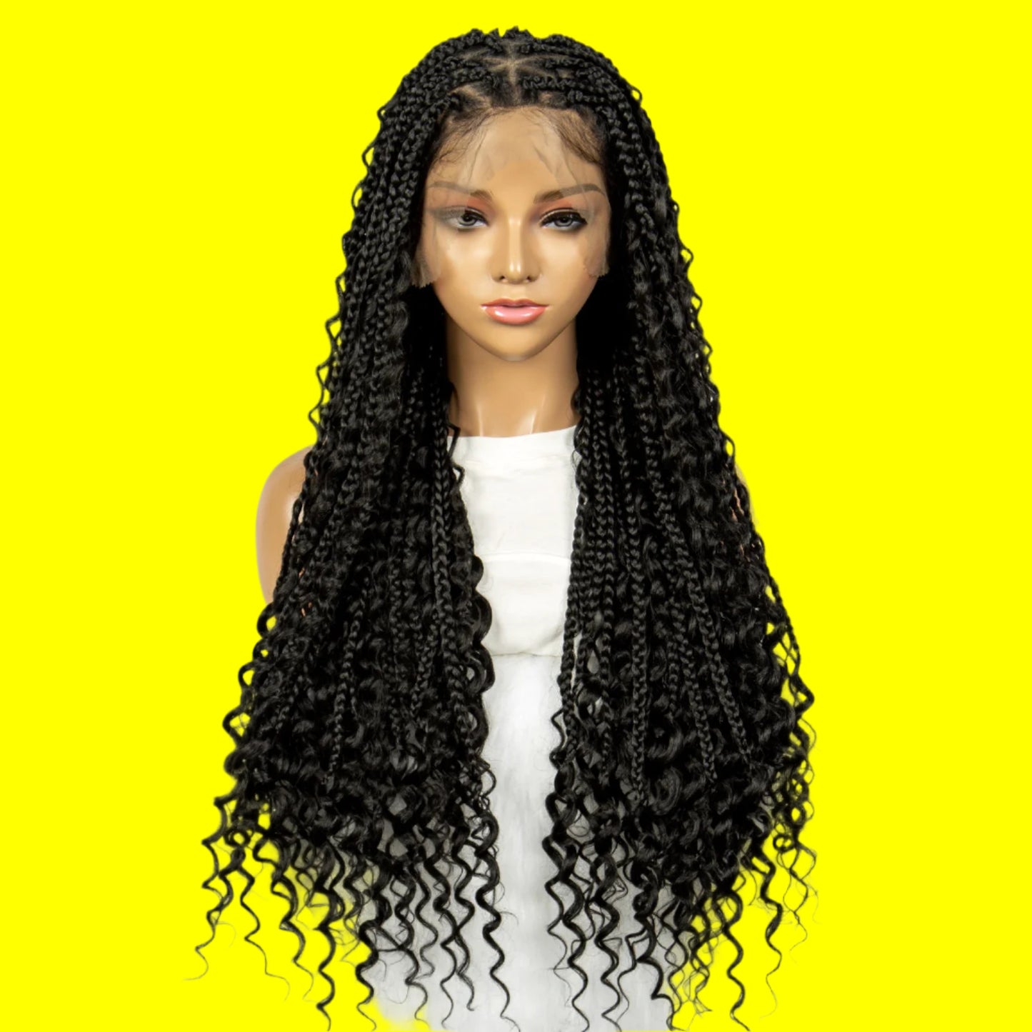 BohoGoddess™ Braided Wig – Full Lace Bohemian Box Braids with Curly Ends & Baby Hairs