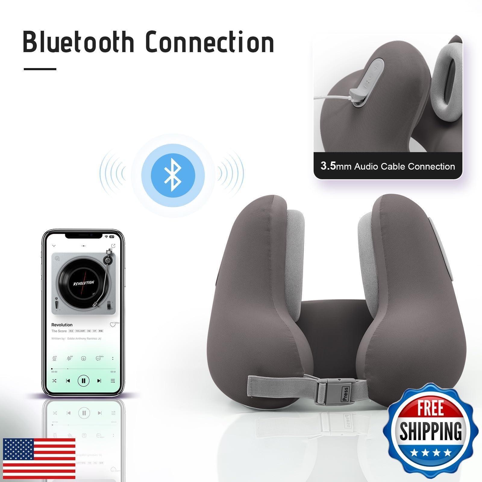 Travel Neck Pillow with Bluetooth Headset, Memory Foam Airplane Pillow for He
