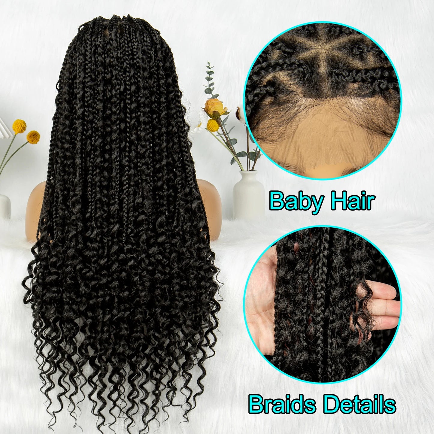 BohoGoddess™ Braided Wig – Full Lace Bohemian Box Braids with Curly Ends & Baby Hairs
