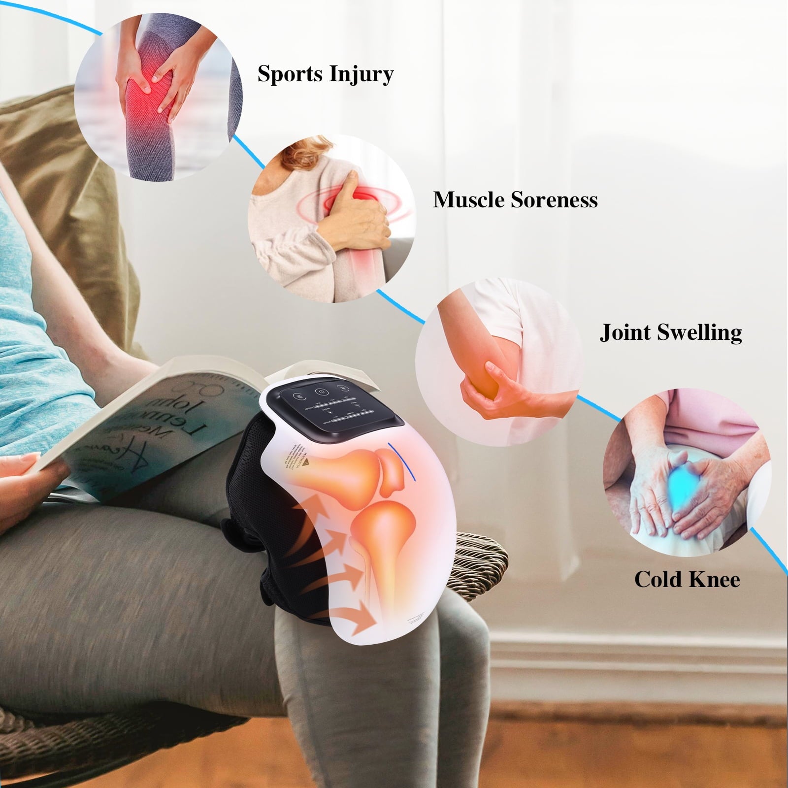 Cordless Knee Massager,Electric Infrared Heating Knee Massager,Air Pressure& Vibration