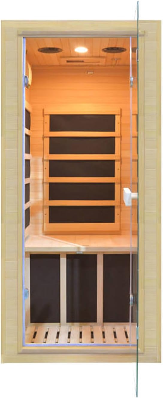 Far Infrared Home Sauna Mini Indoor Dry Personal Sauna Room,Hemlock Wood Sauna,With 1200W 5 Heating Panels, Heating Machine Equipment for Home Workout Yoga,Choice for Family( 27.16X32.28X59 Inch)