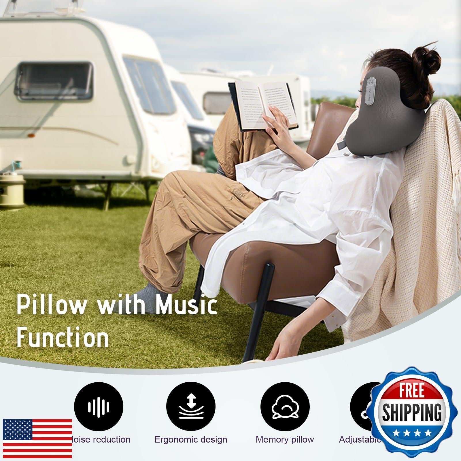 Travel Neck Pillow with Bluetooth Headset, Memory Foam Airplane Pillow for He