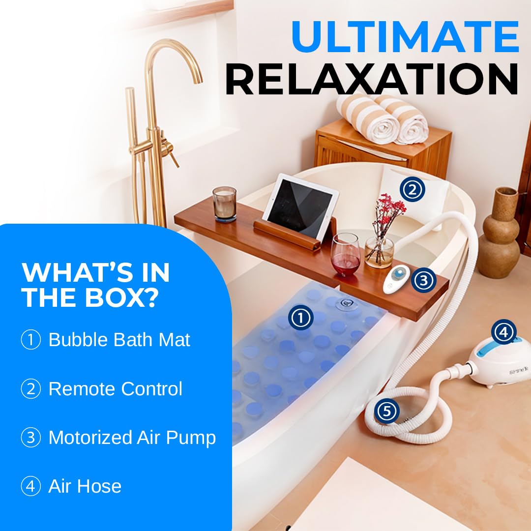 Ultimate Bubble Bath Mat - Non-Slip Spa Experience with Remote Control, Adjustable Bubbles, and Mold-Resistant Design!