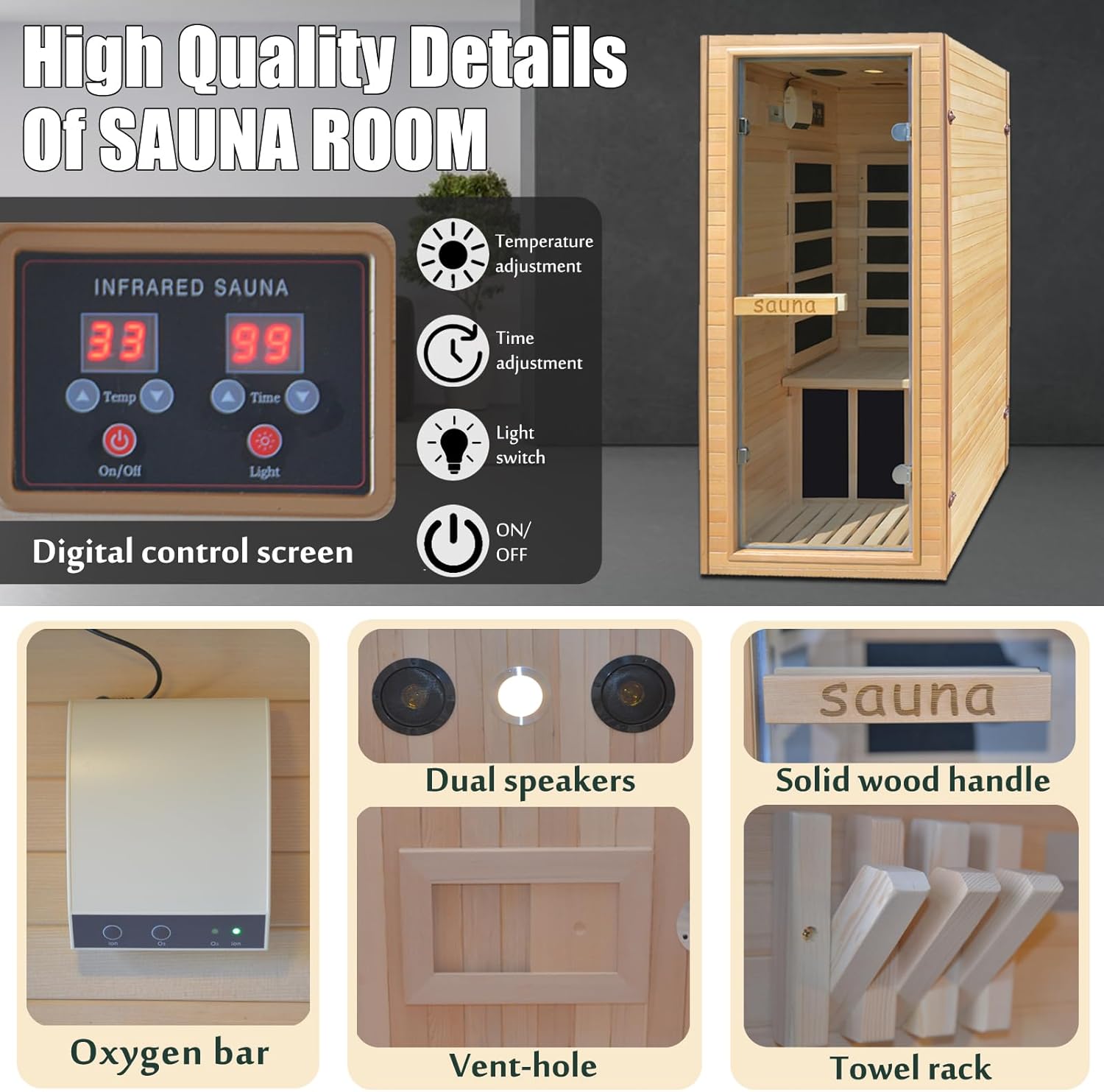 Far Infrared Home Sauna Mini Indoor Dry Personal Sauna Room,Hemlock Wood Sauna,With 1200W 5 Heating Panels, Heating Machine Equipment for Home Workout Yoga,Choice for Family( 27.16X32.28X59 Inch)