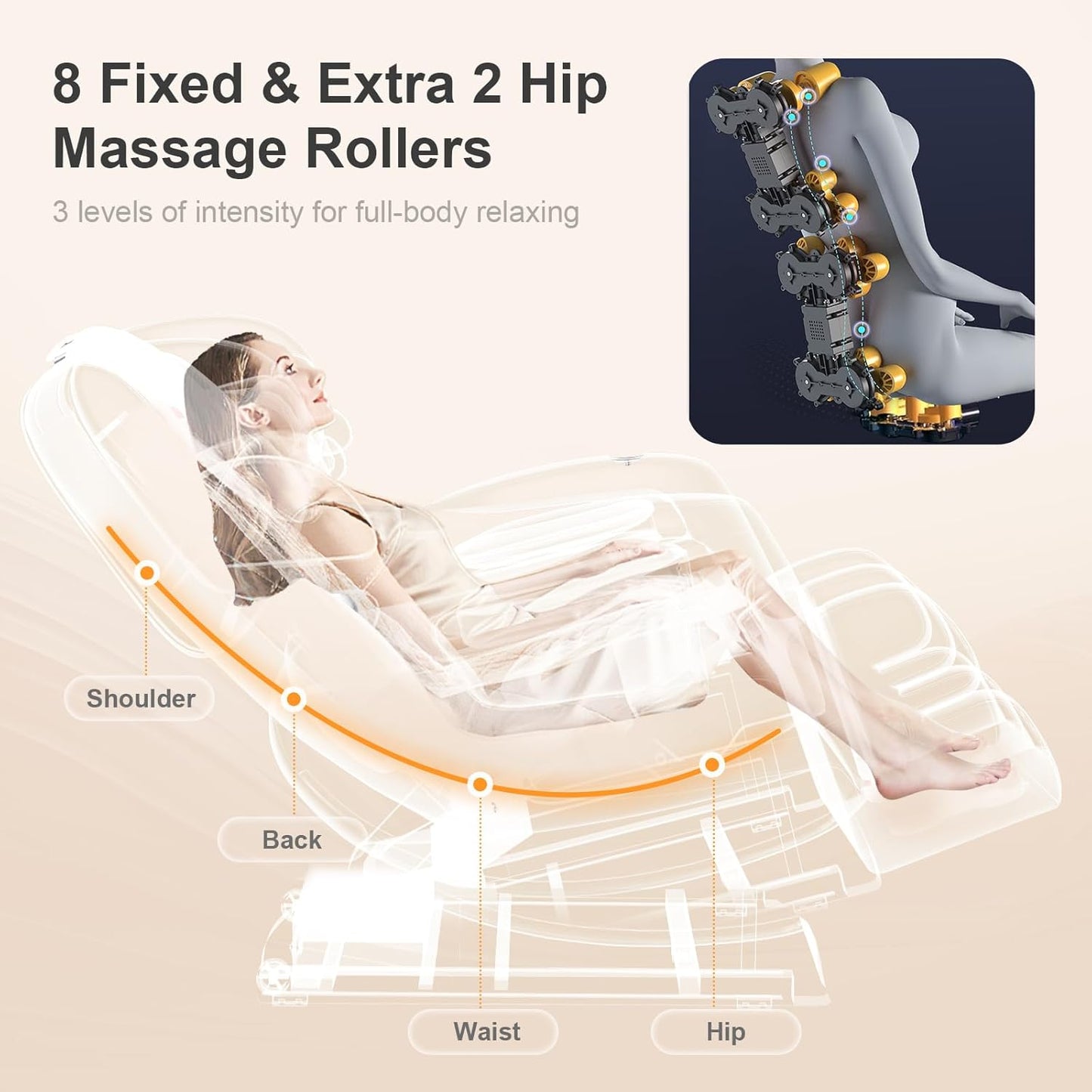 2025 Massage Chair Full Body, Zero Gravity Massage Chair with 10 Fix Rollers, Heating, Foot Massage, Auto Modes, Bluetooth Speaker, Touch Screen Controller (Black & Brown)