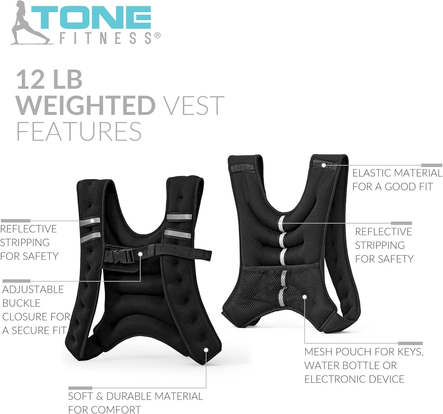 🏋️♂️ ToneFit™ Weighted Vest – 12 lb Neoprene Training Vest for Cardio, Strength & Speed