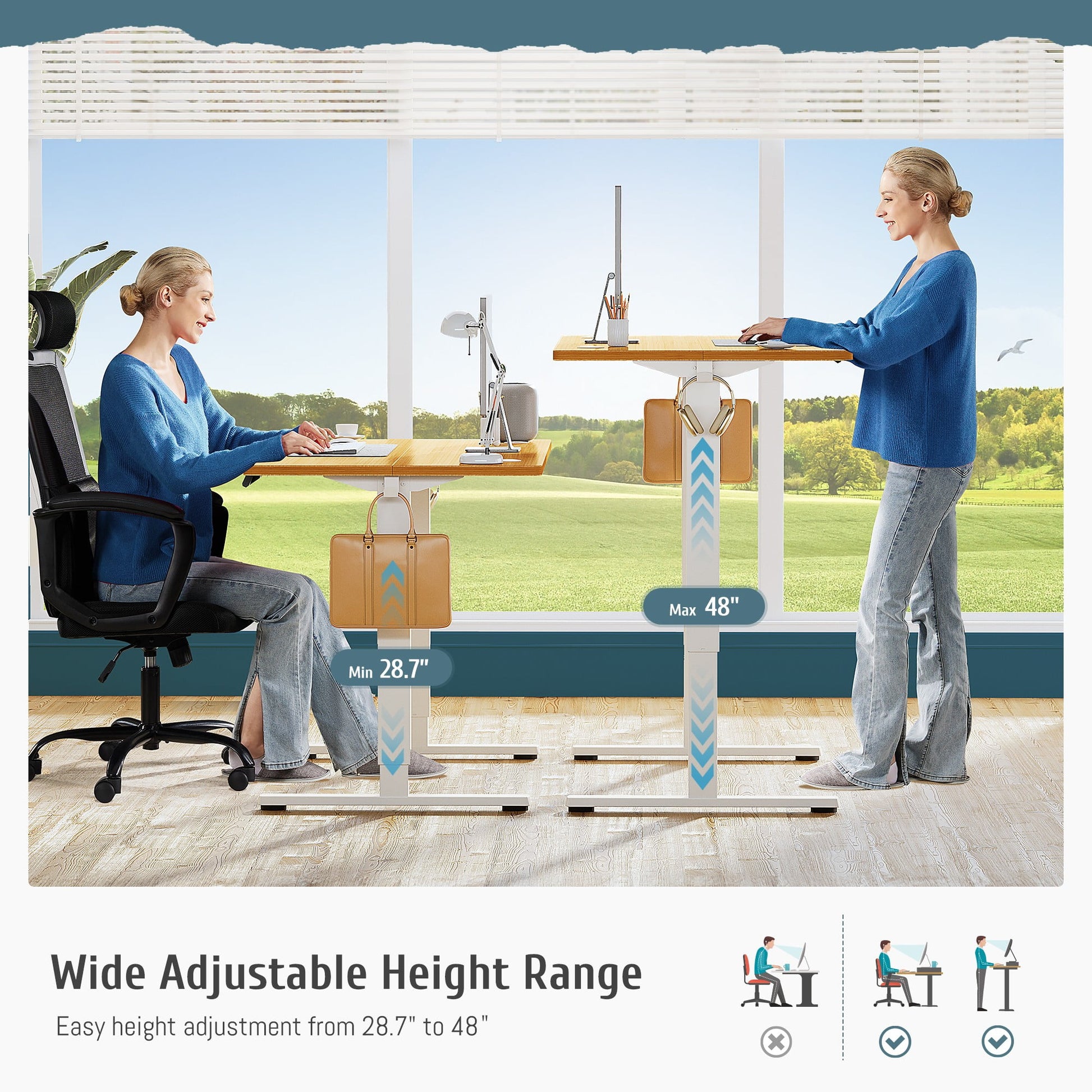 Electric Adjustable Height Standing Desk - 55 X 24 Inch Sit to Stand up Desk with Splice Board,Oak