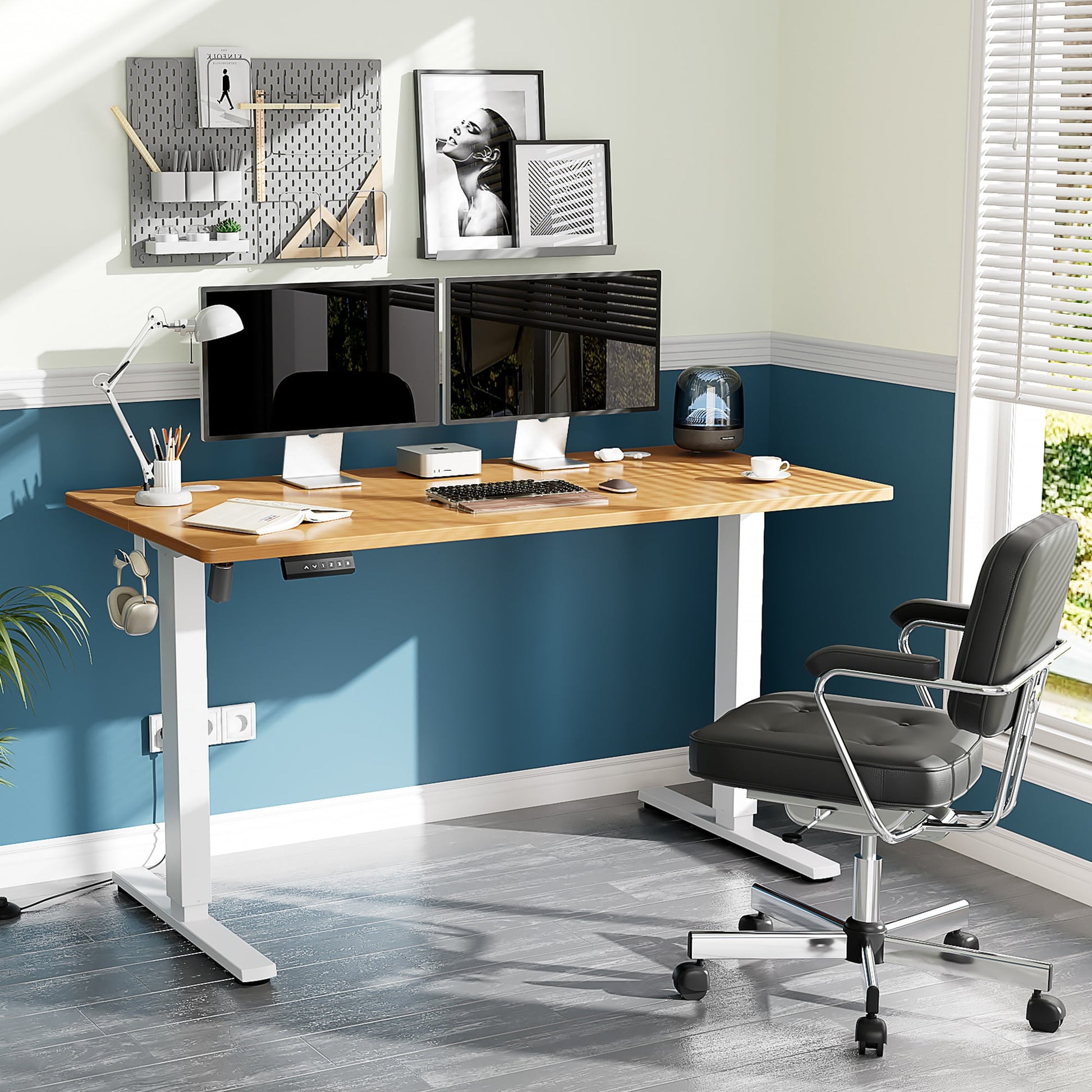 Electric Adjustable Height Standing Desk - 55 X 24 Inch Sit to Stand up Desk with Splice Board,Oak