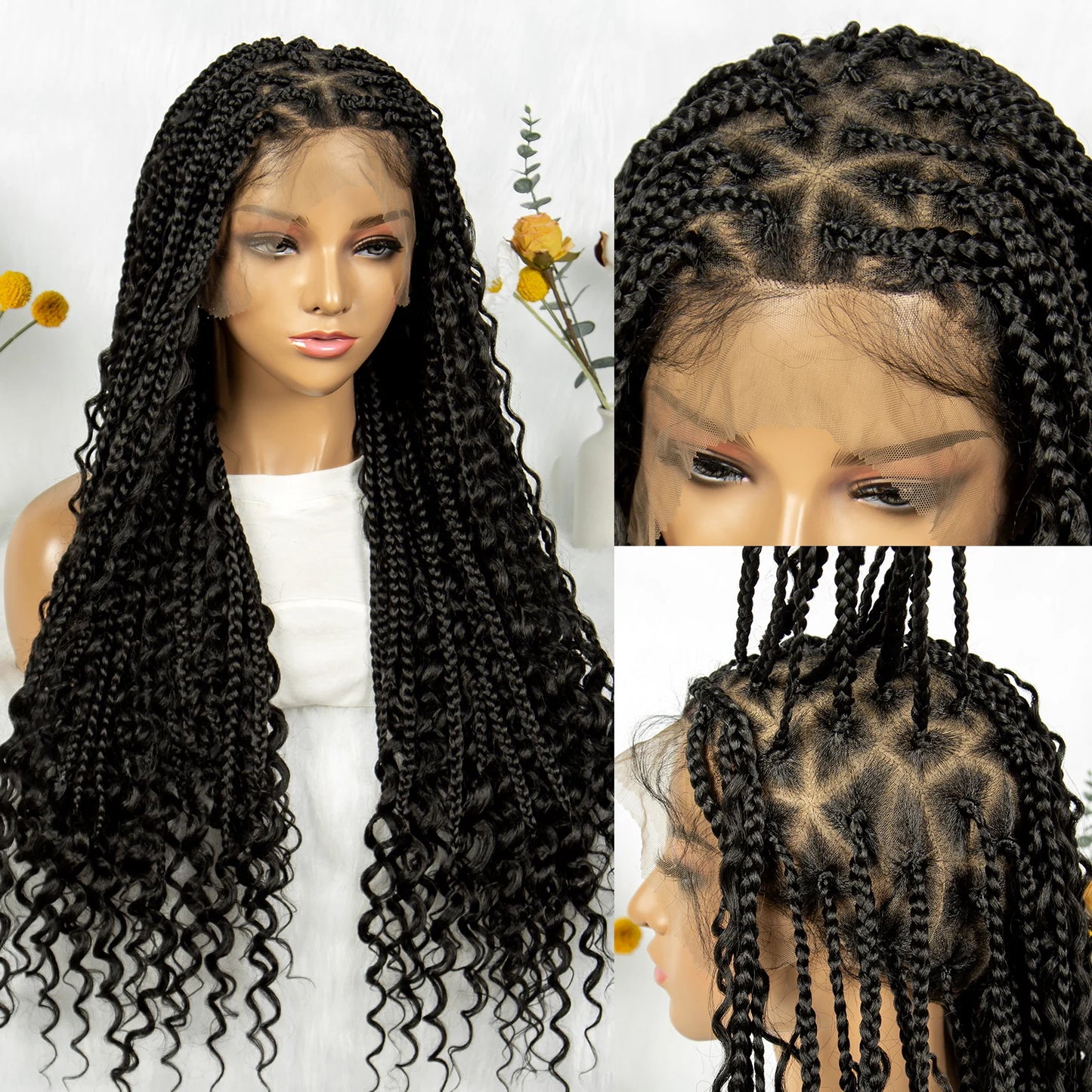 BohoGoddess™ Braided Wig – Full Lace Bohemian Box Braids with Curly Ends & Baby Hairs