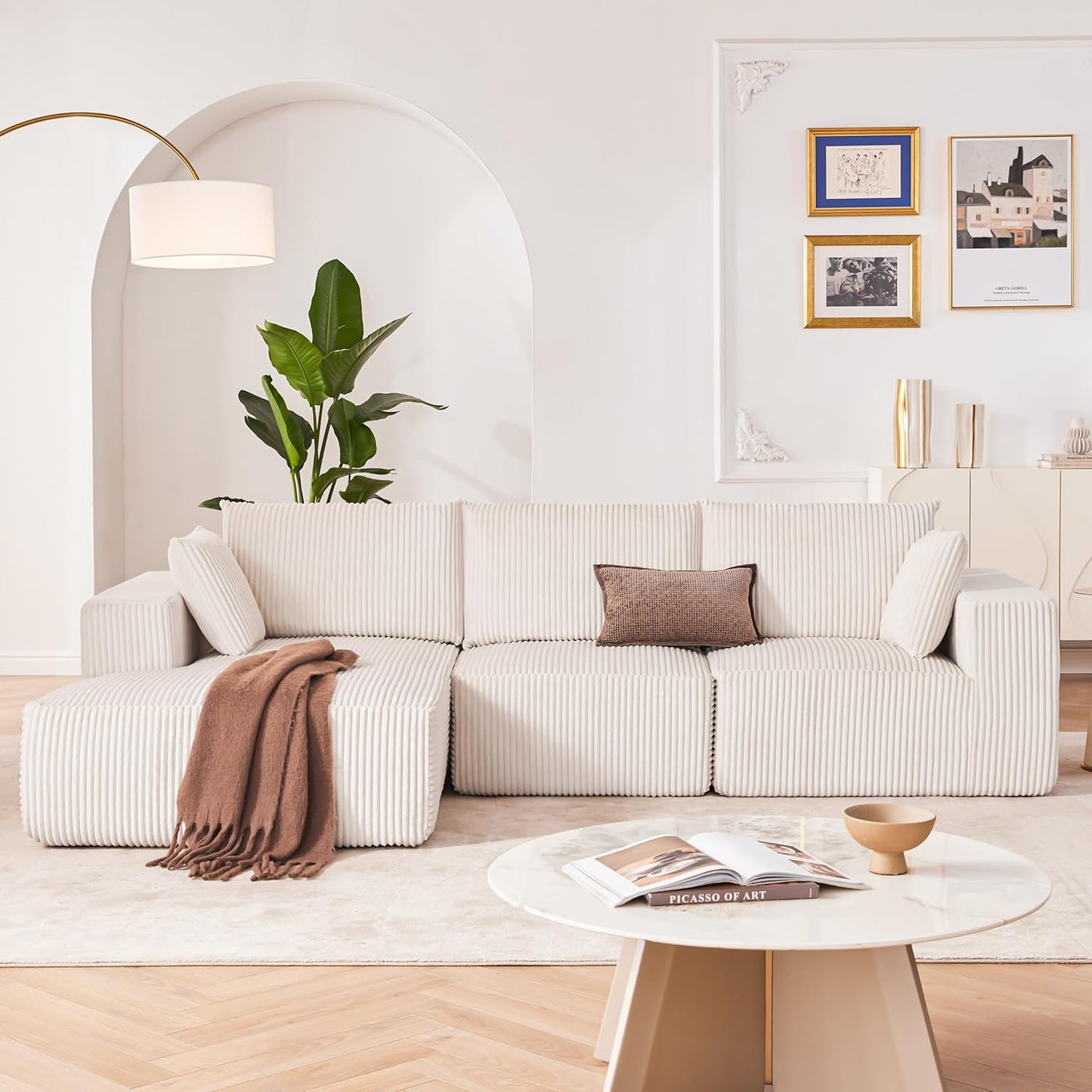 AltaCloud™ 108” Modular Cloud Sofa – Deep Seat with Left Chaise (Beige)