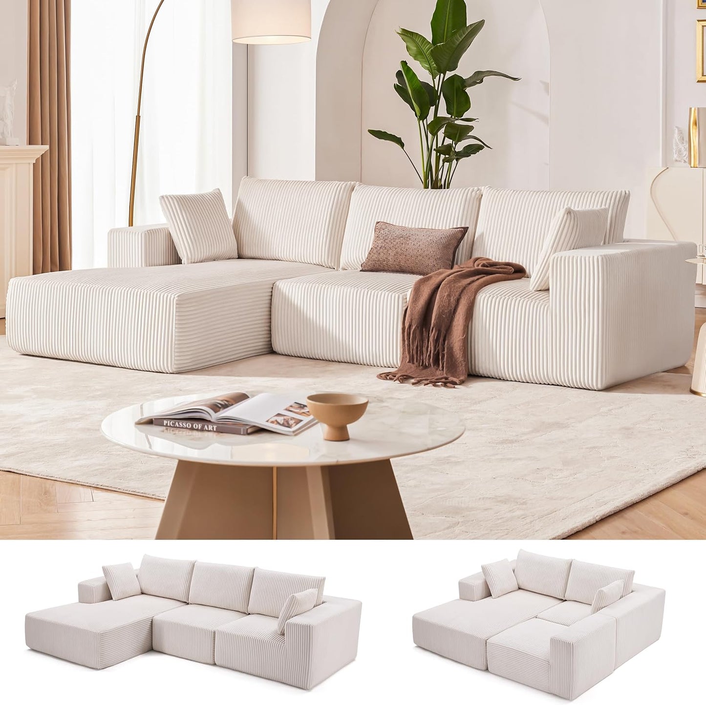 AltaCloud™ 108” Modular Cloud Sofa – Deep Seat with Left Chaise (Beige)