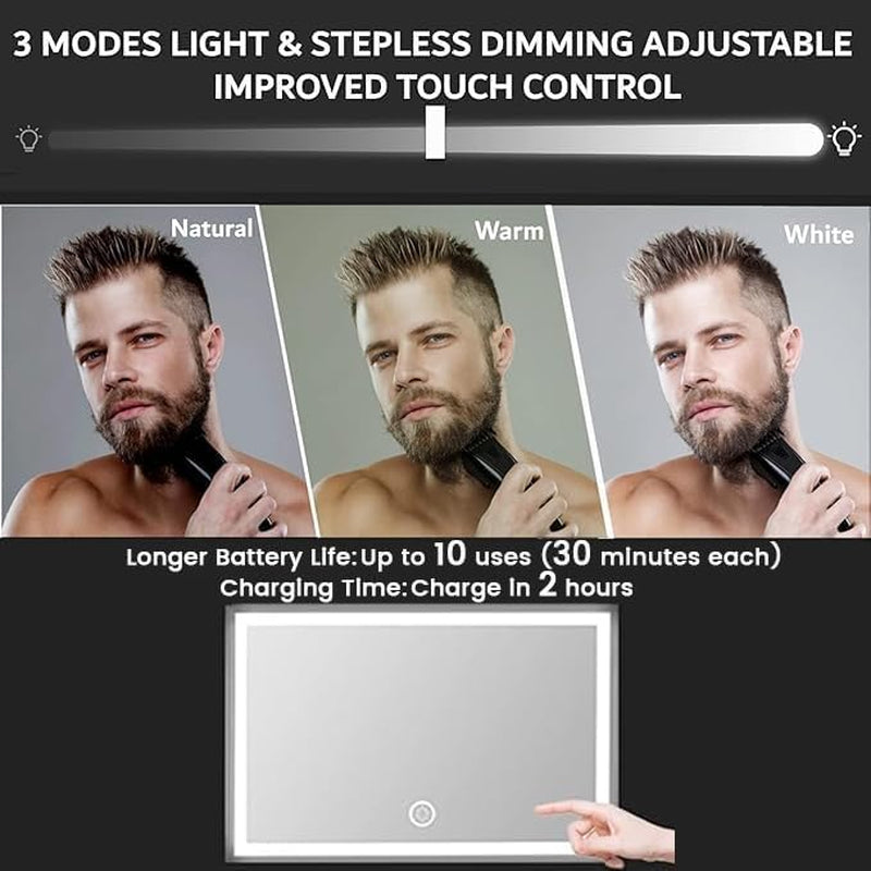 Rechargeable Hanging 3-Way Mirror – LED Trifold Glass Mirror for Haircuts, Makeup & Grooming