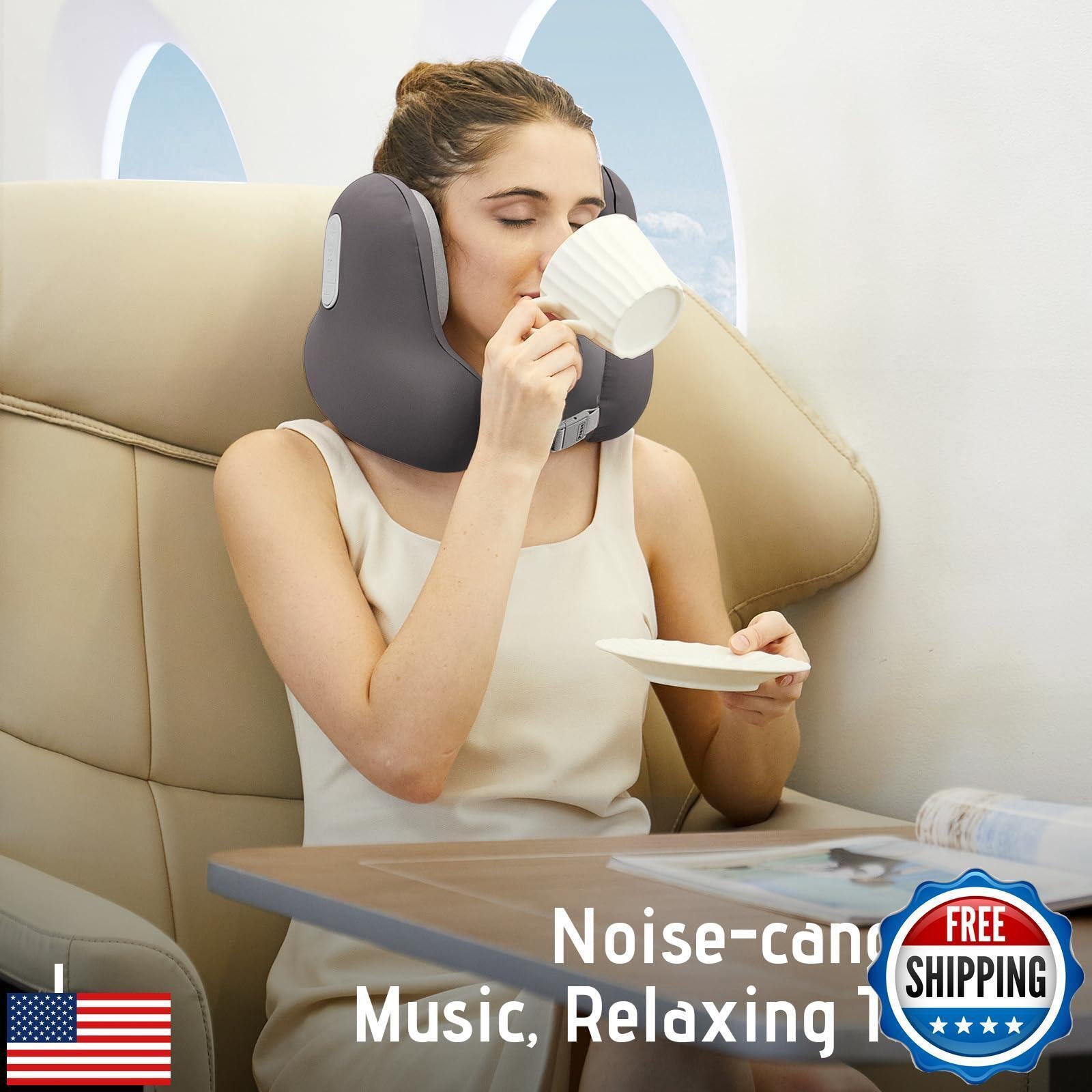 Travel Neck Pillow with Bluetooth Headset, Memory Foam Airplane Pillow for He