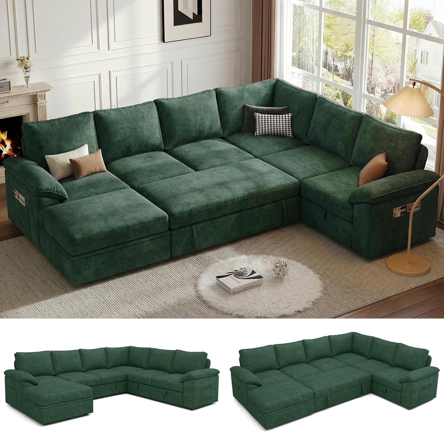 LunaLounge™ Modular Sectional Sleeper – 108" U-Shaped Cloud Sofa Bed with Hidden Storage