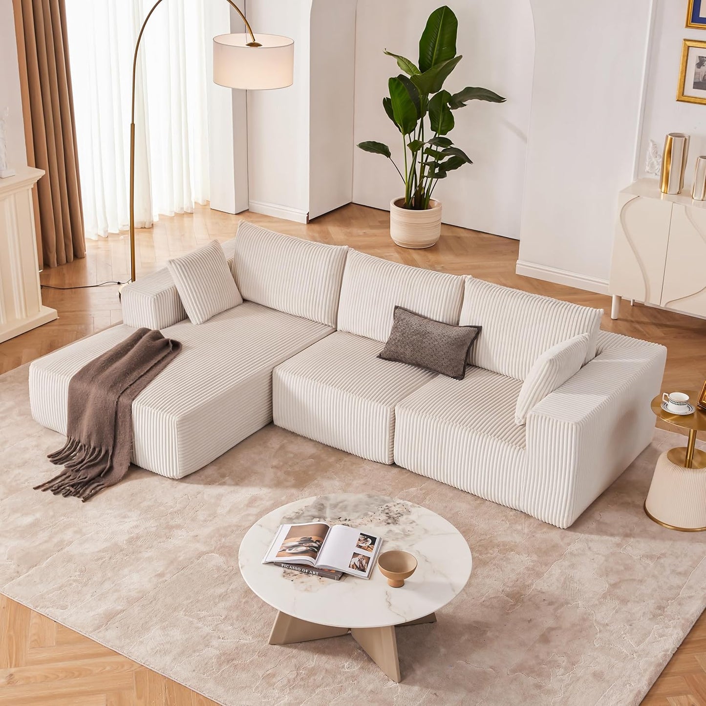 AltaCloud™ 108” Modular Cloud Sofa – Deep Seat with Left Chaise (Beige)