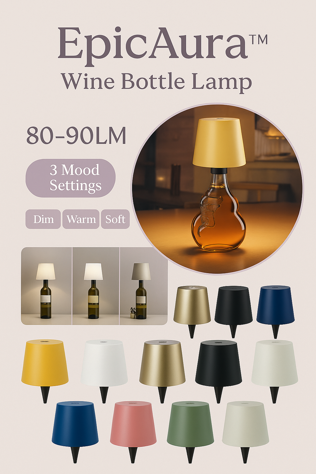 EpicAura™ – Wireless Wine Bottle Lamp with Touch Control & LED Mood Lighting