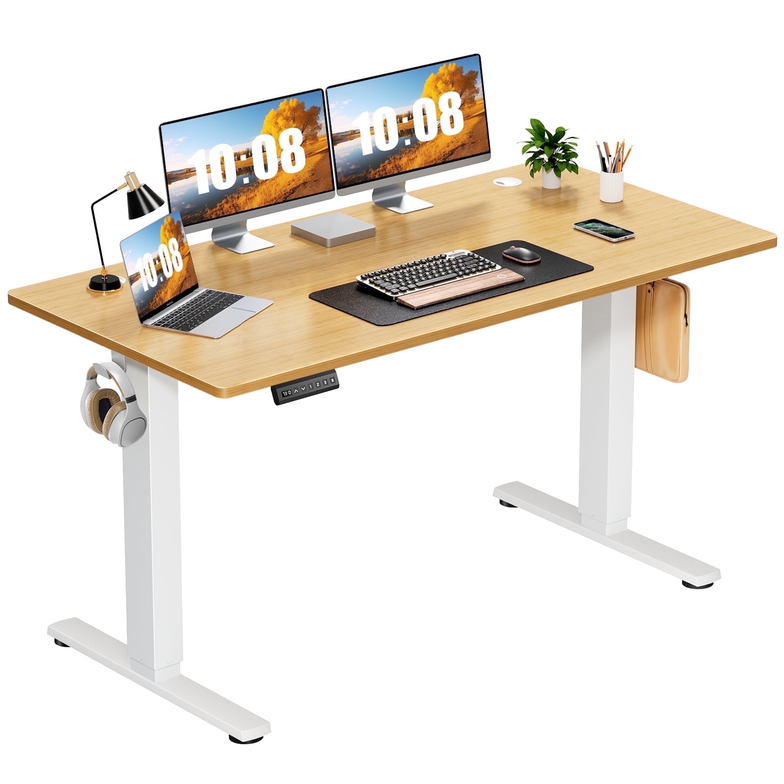 Electric Adjustable Height Standing Desk - 55 X 24 Inch Sit to Stand up Desk with Splice Board,Oak