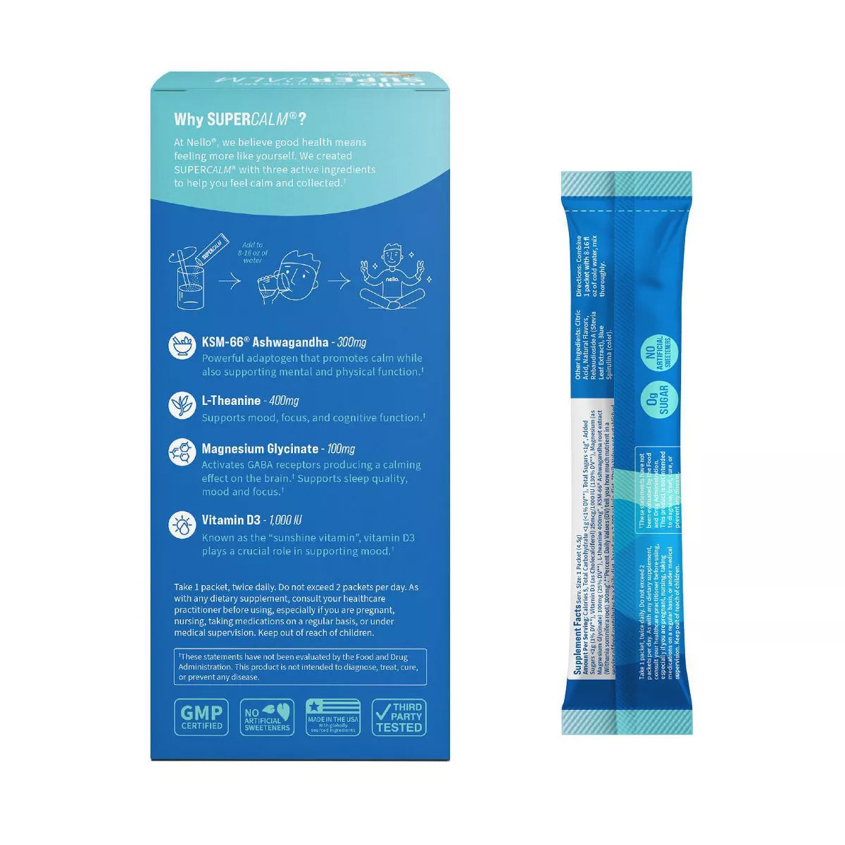 Nello Supercalm Calming Drink Mix Supplement Powder - Blue Coconut - 10Ct