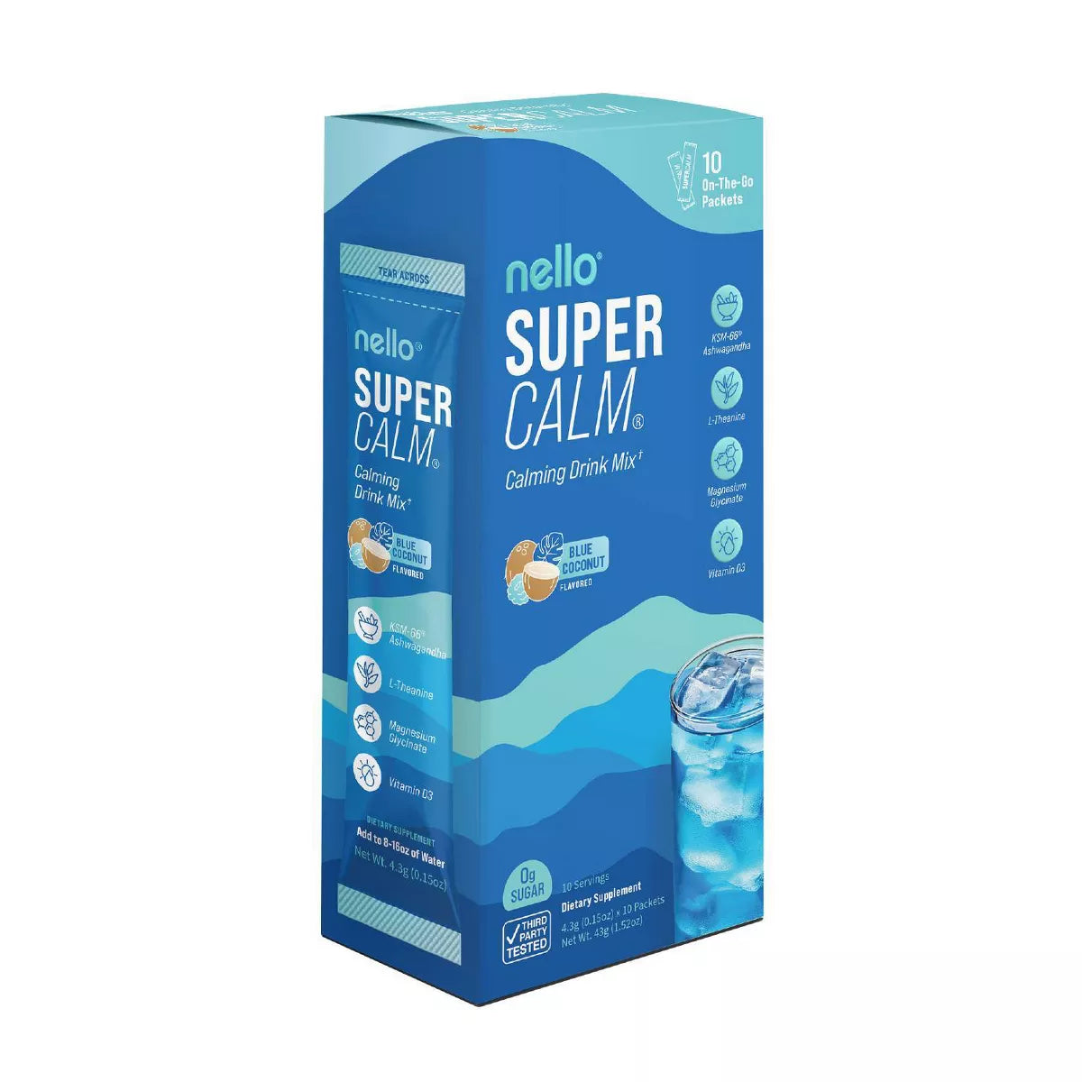 Nello Supercalm Calming Drink Mix Supplement Powder - Blue Coconut - 10Ct
