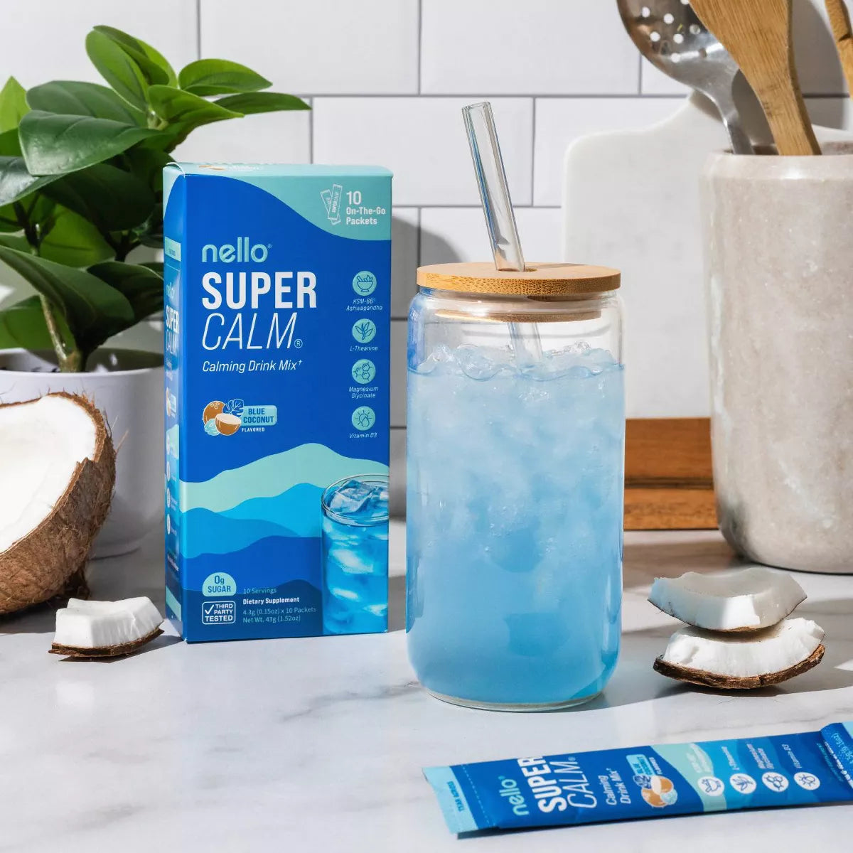 Nello Supercalm Calming Drink Mix Supplement Powder - Blue Coconut - 10Ct