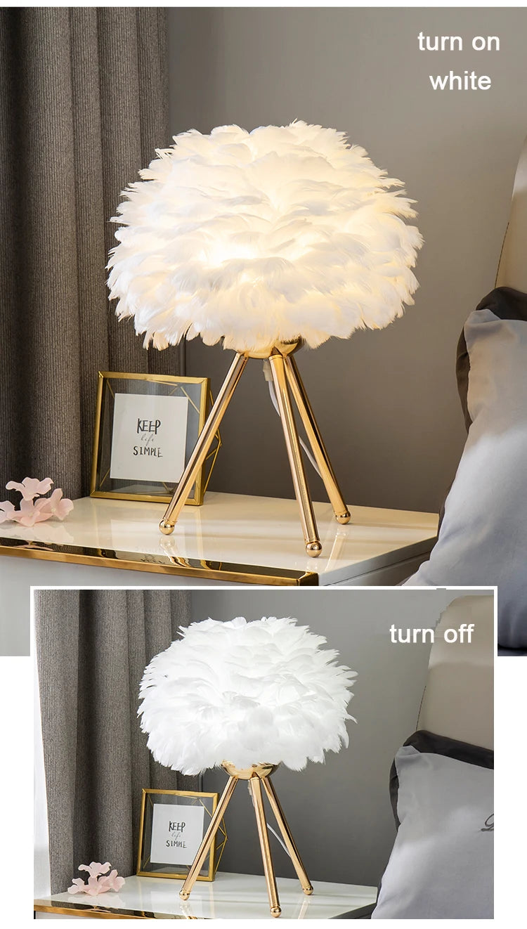 LumaPlume™ Romantic Feather Table Lamp – Crafted with Natural Goose Feathers
