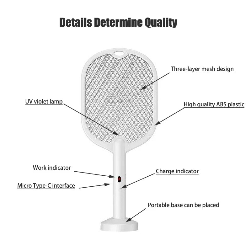 VoltZap™ 3-in-1 Electric Mosquito Swatter – 3000V Bug Zapper Racket with Type-C Charging & UV Lamp Mode