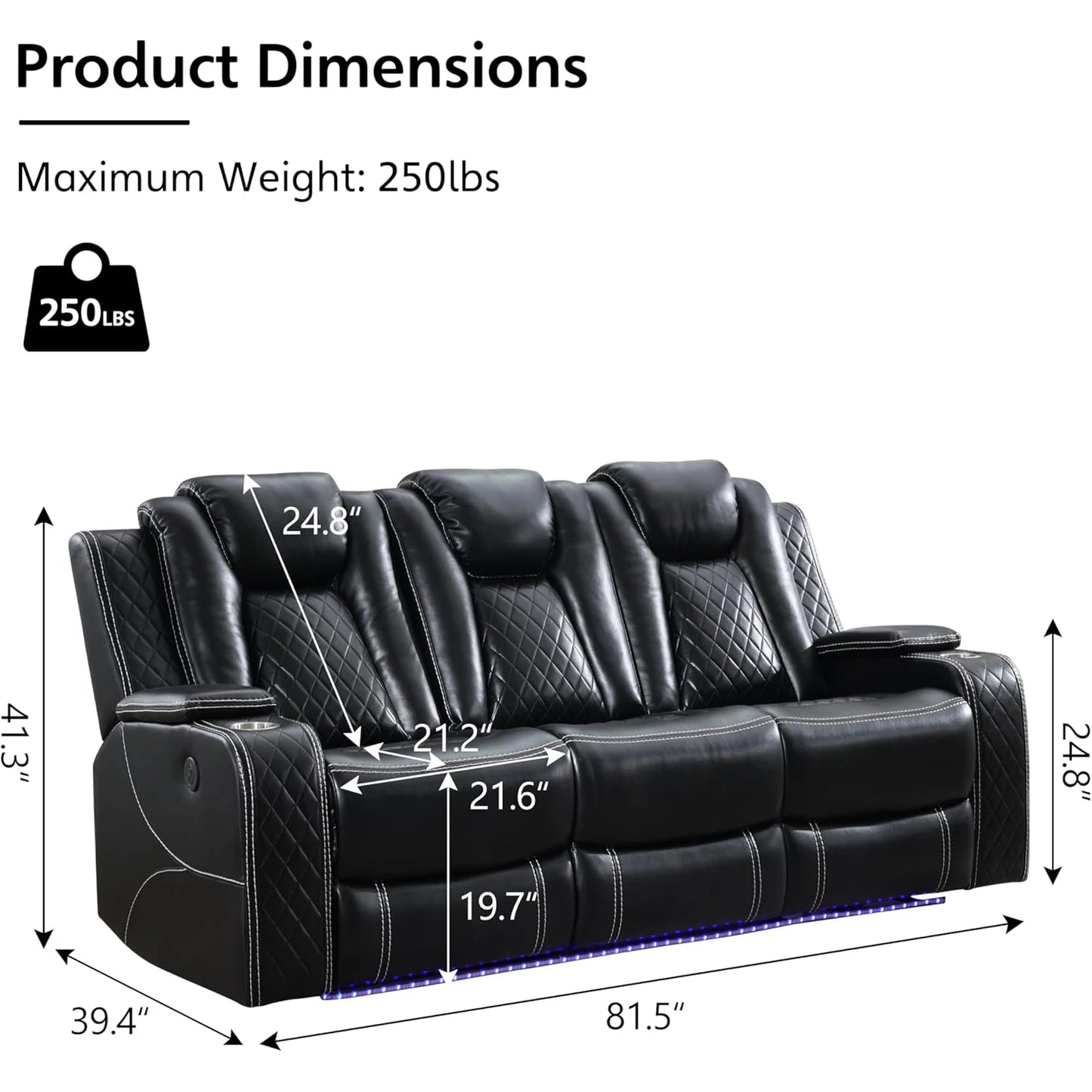 TODRANI™ Zero-Gravity Power Reclining Sofa with Wireless Charging & LED Lighting