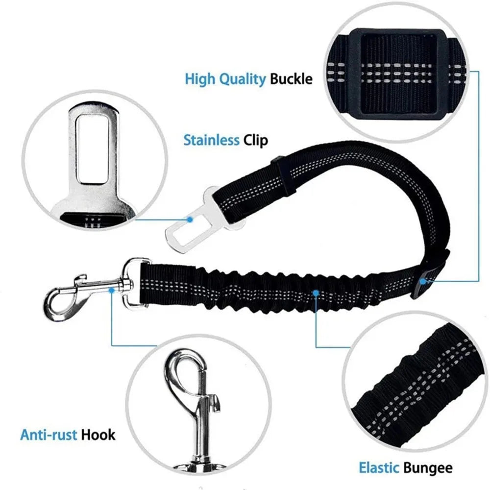 SafeRide™ Adjustable Dog Car Seat Belt – Pet Safety Harness Clip for Cars