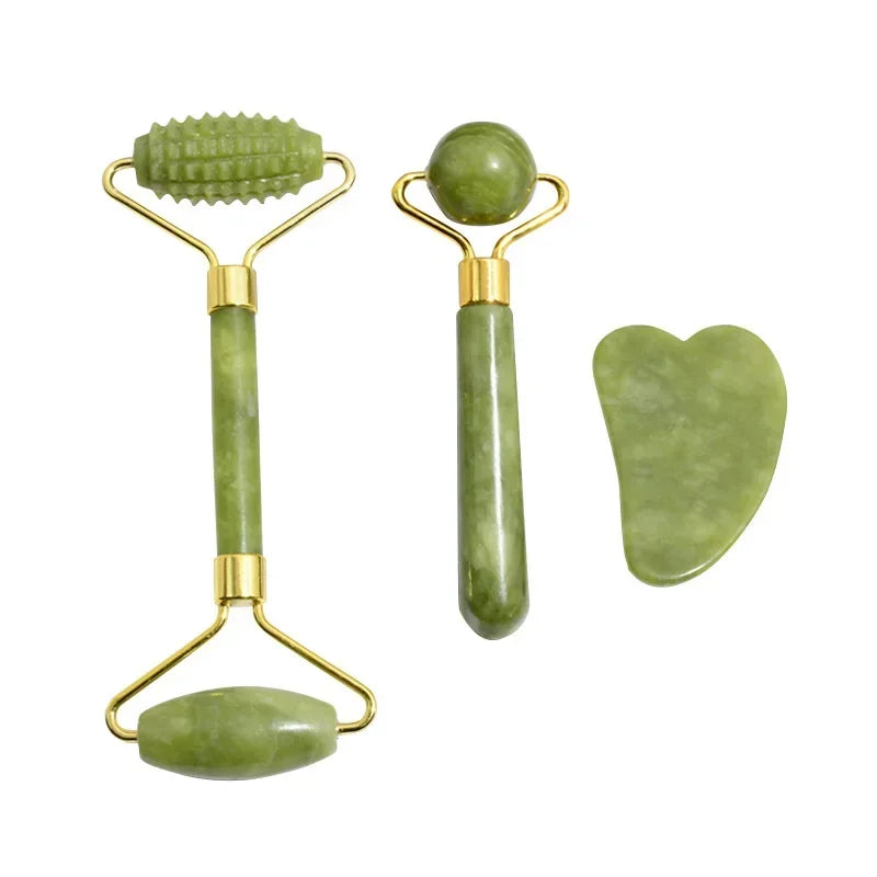 Natural Jade Roller & Gua Sha Set – Face, Neck & Eye Massage Tool