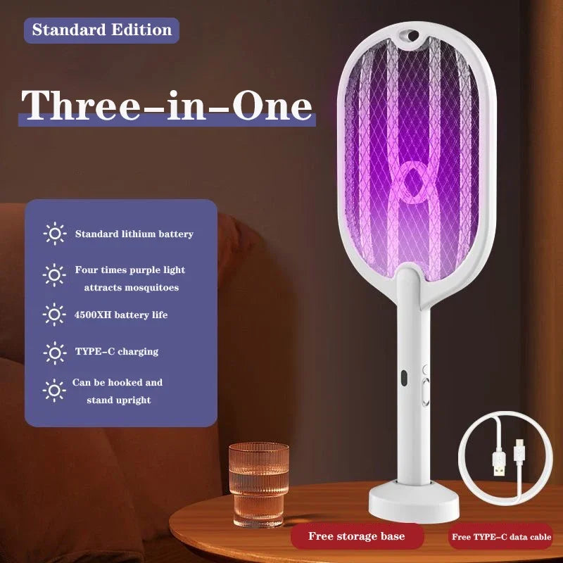 VoltZap™ 3-in-1 Electric Mosquito Swatter – 3000V Bug Zapper Racket with Type-C Charging & UV Lamp Mode