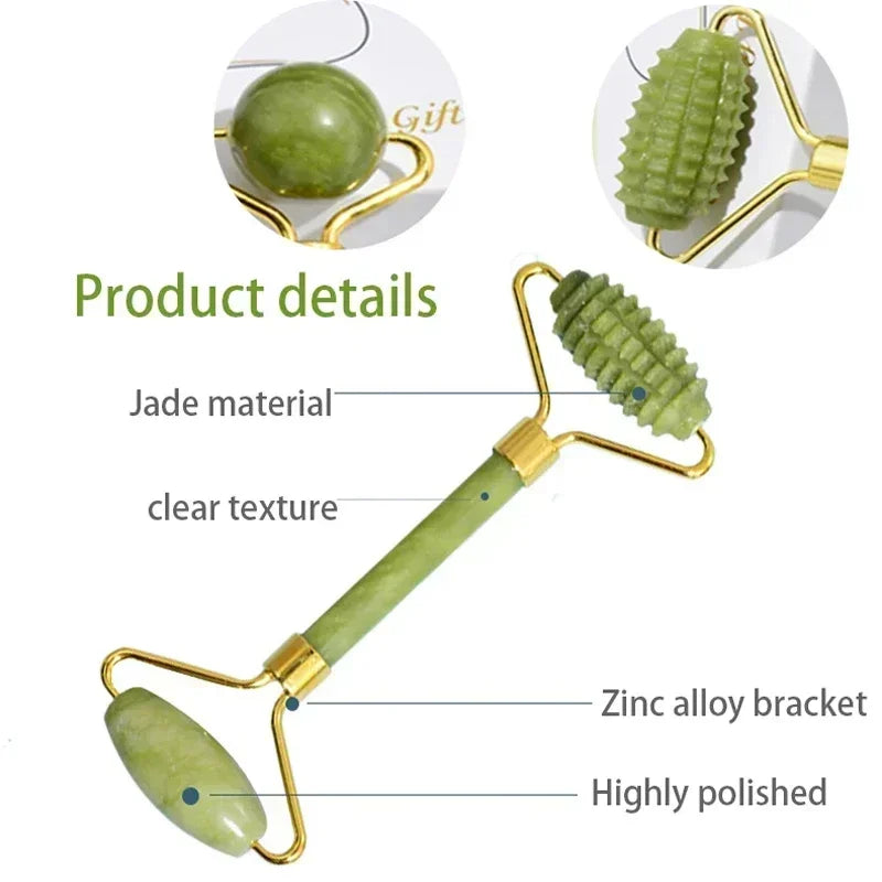Natural Jade Roller & Gua Sha Set – Face, Neck & Eye Massage Tool
