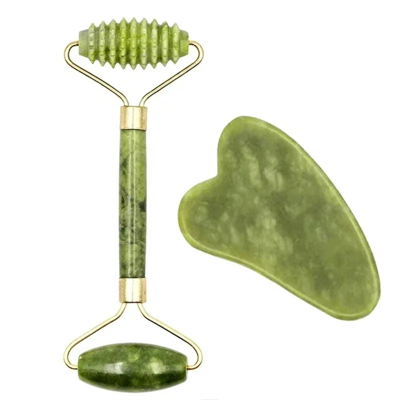 Natural Jade Roller & Gua Sha Set – Face, Neck & Eye Massage Tool