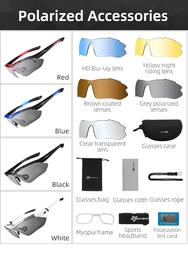ROCKBROS Polarized Sports Sunglasses – 5 Lens Interchangeable Set