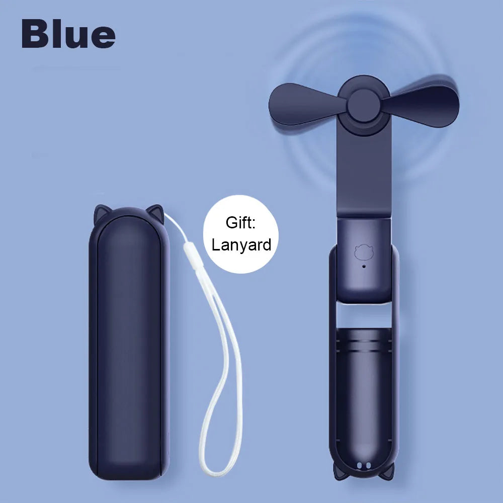 3-in-1 Portable USB Rechargeable Fan – 2000mAh, 3-Speed, Foldable Handheld & Desk Fan with Power Bank
