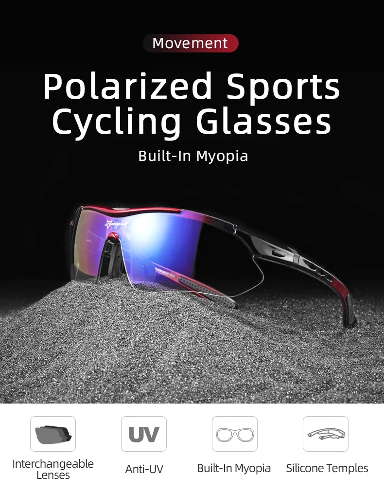 ROCKBROS Polarized Sports Sunglasses – 5 Lens Interchangeable Set