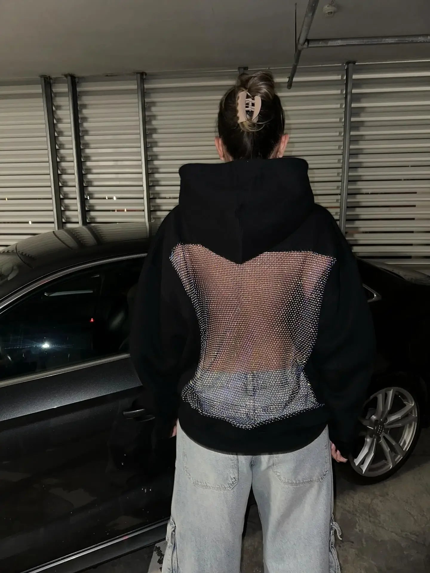 Backless Mesh Hoodie – Lightweight & Breathable Y2K Design