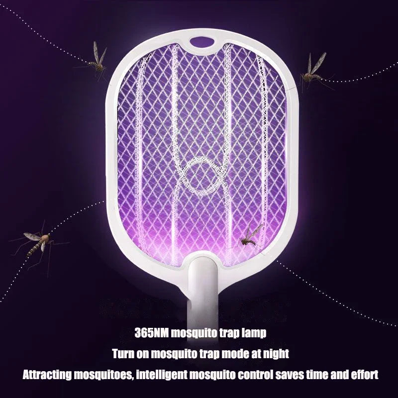 VoltZap™ 3-in-1 Electric Mosquito Swatter – 3000V Bug Zapper Racket with Type-C Charging & UV Lamp Mode