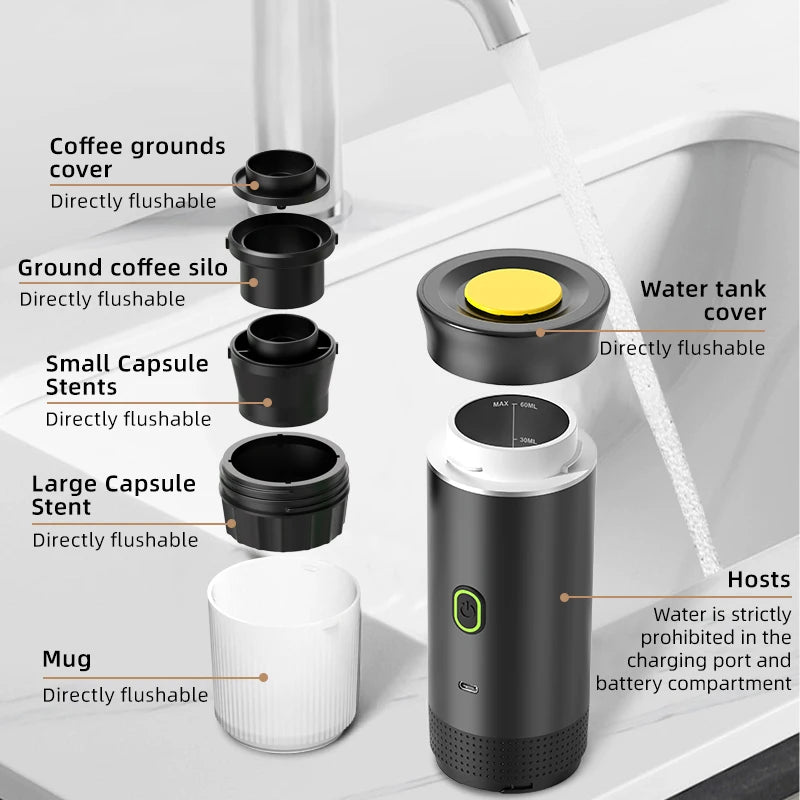 BrewMate™ Portable 3-in-1 Espresso Maker – Wireless Travel Coffee Machine for Home, Car & Camping