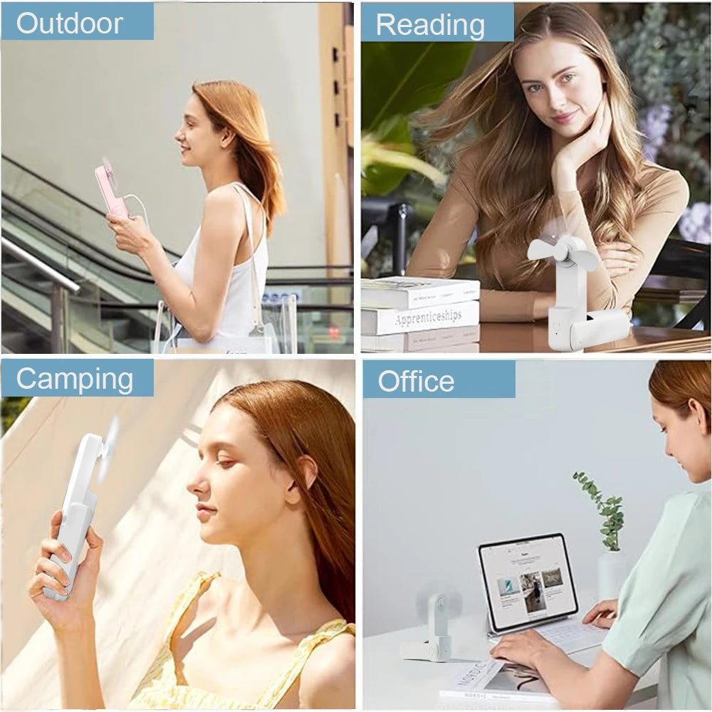 3-in-1 Portable USB Rechargeable Fan – 2000mAh, 3-Speed, Foldable Handheld & Desk Fan with Power Bank