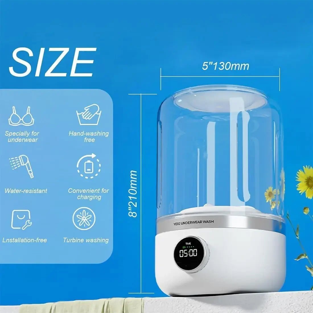 MiniWash™ Ye02 – Portable 1L Wireless Washing Machine for Delicates