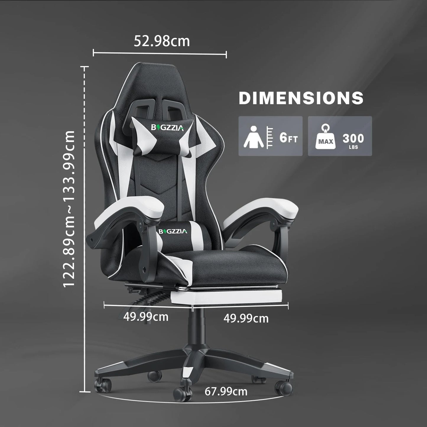BIGZZIA™ Ergonomic Gaming Chair with Footrest – High-Back Recliner with Lumbar & Headrest Support