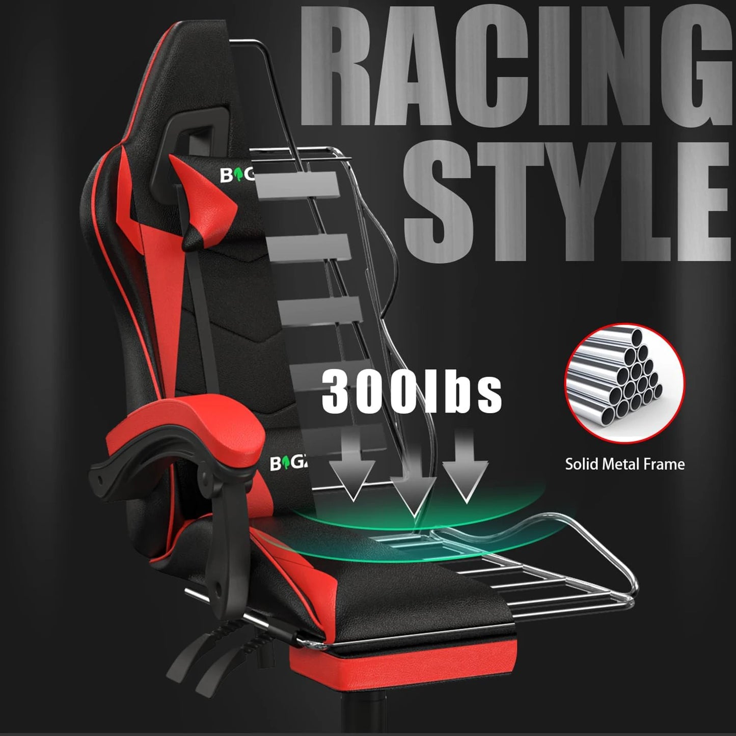 BIGZZIA™ Ergonomic Gaming Chair with Footrest – High-Back Recliner with Lumbar & Headrest Support