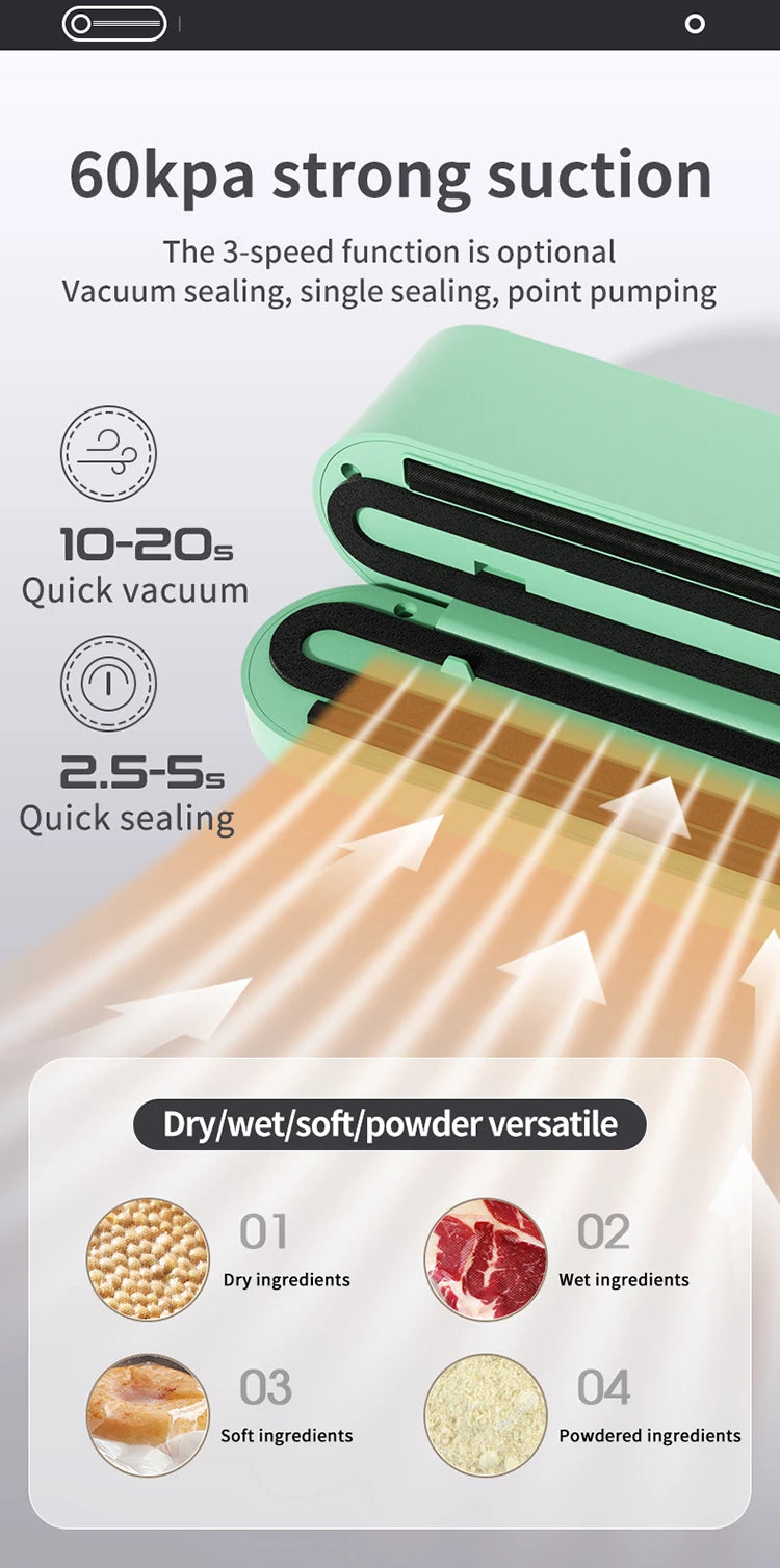 FreshZip™ Portable Vacuum Sealer – USB Rechargeable | Dry & Moist Food Storage with Bags & Pump