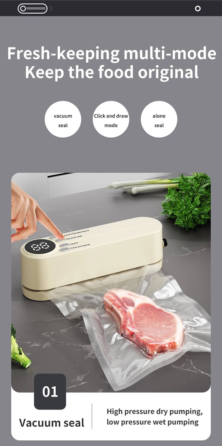 FreshZip™ Portable Vacuum Sealer – USB Rechargeable | Dry & Moist Food Storage with Bags & Pump