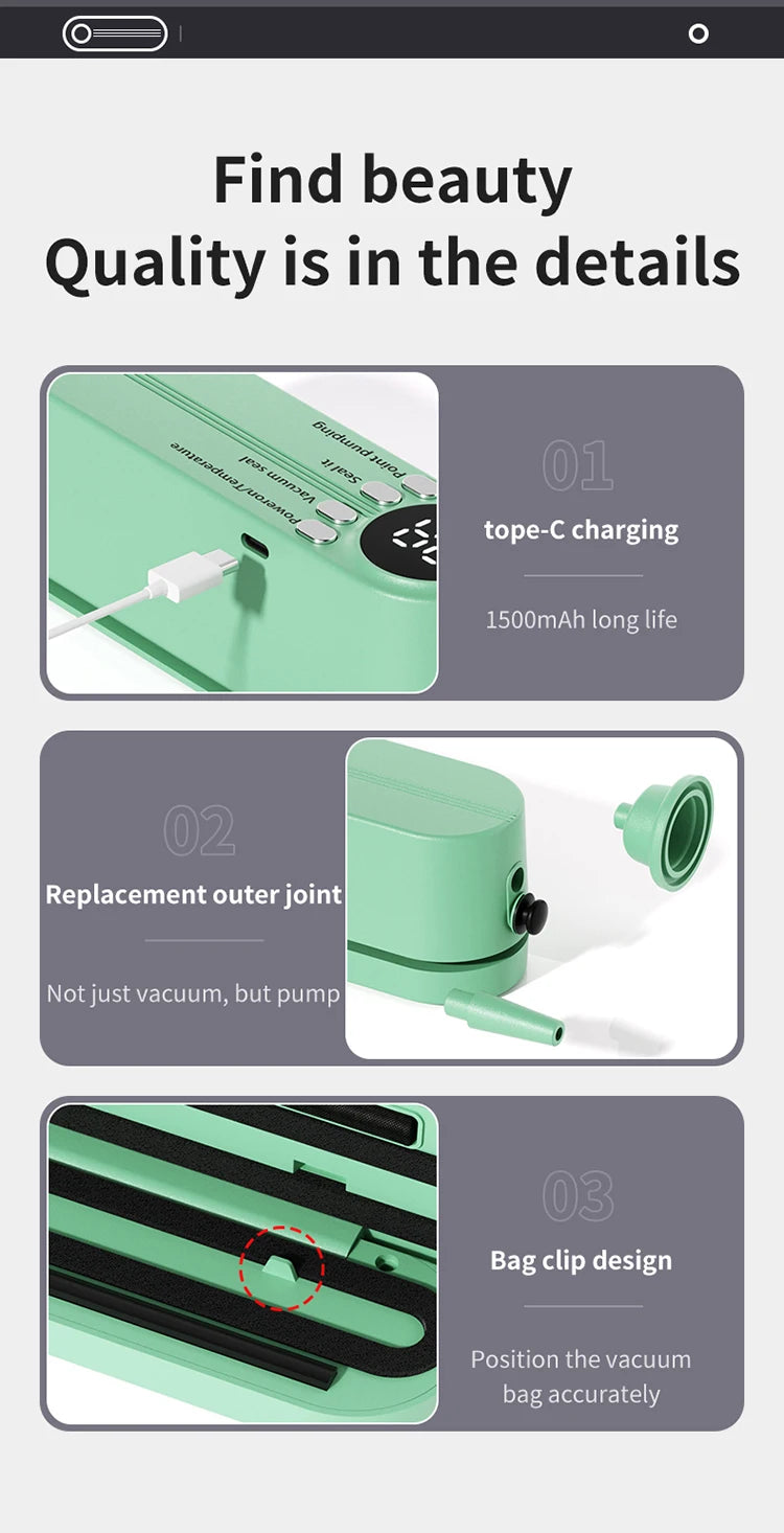 FreshZip™ Portable Vacuum Sealer – USB Rechargeable | Dry & Moist Food Storage with Bags & Pump