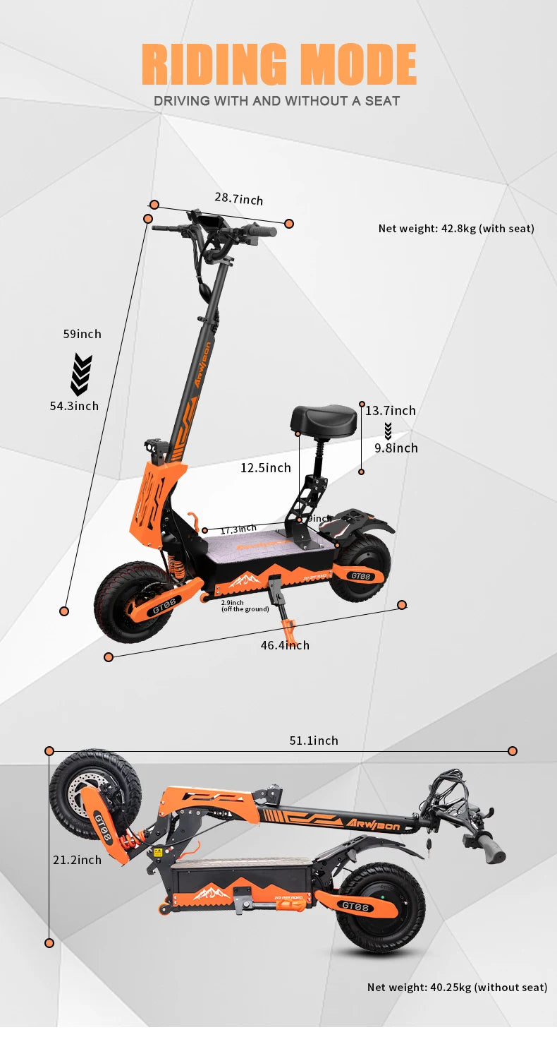 Arwibon™ 5600W Dual Motor Electric Scooter – 46 MPH, Off-Road, Foldable with Seat